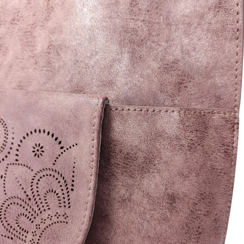Vegan Leather Tote Bag With Tassel And Gold Trim Large Burgundy
